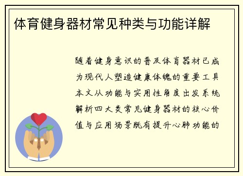 体育健身器材常见种类与功能详解
